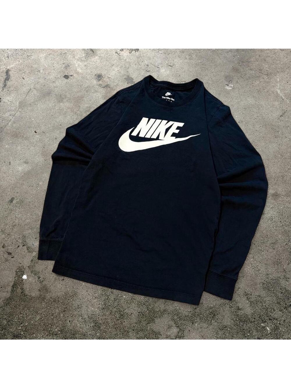 Nike The Nike Tee Black Long Sleeve Swoosh Big Logo T Shirt XS